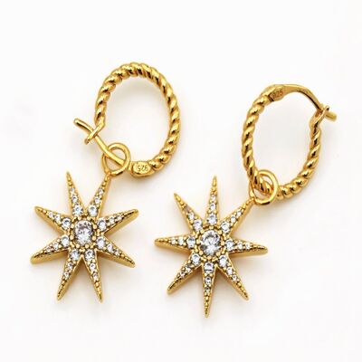 Estelle Starburst Pavé Charm Hoop Earrings 18ct Gold Vermeil