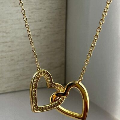 Cara Interlocking Double Heart Pendant Necklace 18ct Gold on Sterling Silver