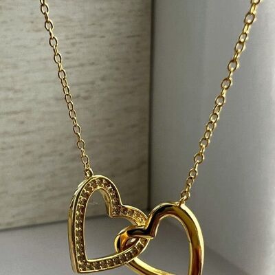 Cara Interlocking Double Heart Pendant Necklace 18ct Gold on Sterling Silver