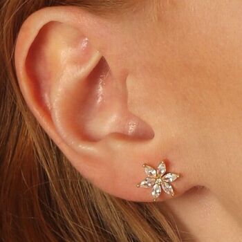 Daisy Flower Marquise Petal Zirconia Stud Boucles d'oreilles Or 18 carats sur argent sterling 2