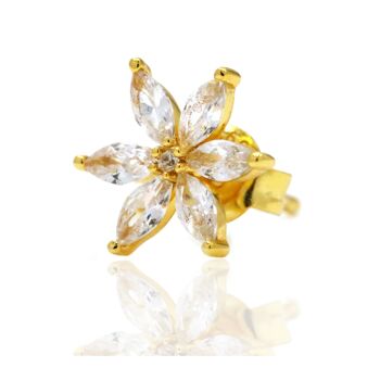 Daisy Flower Marquise Petal Zirconia Stud Boucles d'oreilles Or 18 carats sur argent sterling 4