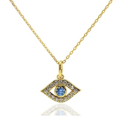 Talisman Evil Eye Luck Collier avec pendentif à breloque en zircone Or 18 carats sur argent sterling