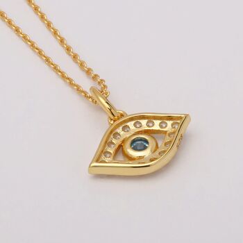 Talisman Evil Eye Luck Collier avec pendentif à breloque en zircone Or 18 carats sur argent sterling 3
