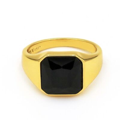 Elite Bold Black CZ Statement Anello con sigillo in oro 18 carati Vermeil