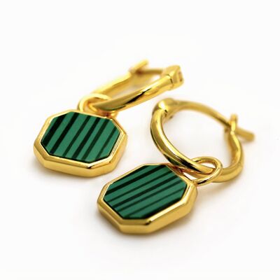 Good Vibes Malachite Charm 18ct Gold Vermeil Hoop Earrings