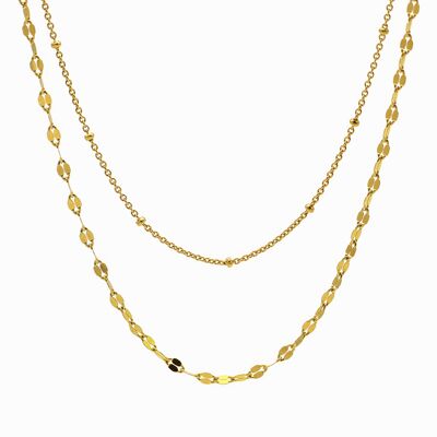 Collar de cadena de doble capa Marrakesh Minimalist Dainty de oro vermeil de 18 quilates