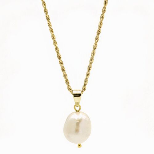 Power Pearl Fresh Water Cultured Baroque Pearl Drop Pendant Necklace 14ct Gold on Sterling Silver