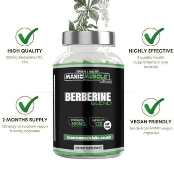 Berberine HCL 97% Plus Blend 550mg 120 Capsules Végétaliennes 5