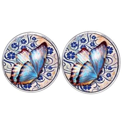 Boutons De Manchette Bassin Et Papillon Marron - Bleu et Gris