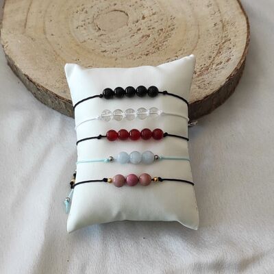 Set of 5 natural stone adjustable cord bracelets 6mm