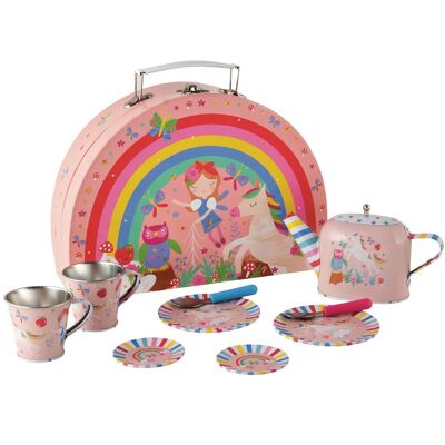 40P3571 Rainbow Fairy Tin Tea Set est un étui en aluminium semi-circulaire