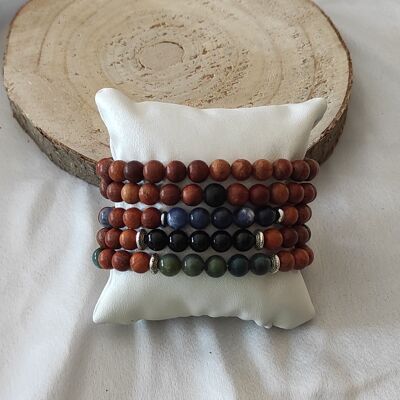 lot of 5 elastic bracelets with wooden beads and natural stones 8mm