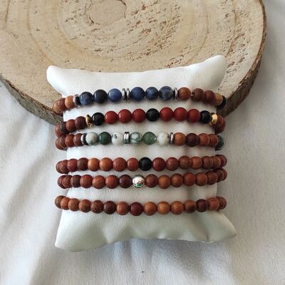 lot of 6 wooden beads and natural stones bracelets 6mm
