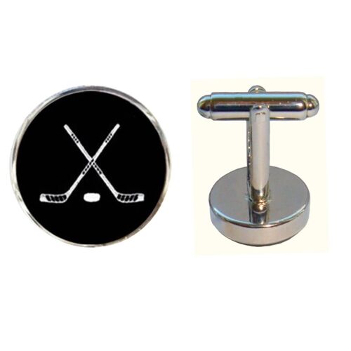 Crossed Ice Hockey Sticks Cufflinks - Black And White