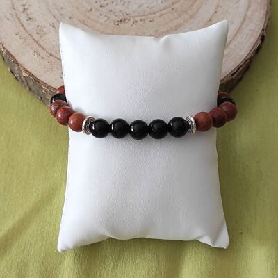 elastic bracelet wooden beads and natural onyx stones 8mm