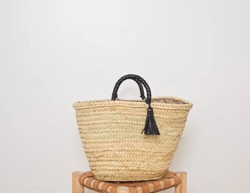 STRAW BAG Handmade with leather Double Handle