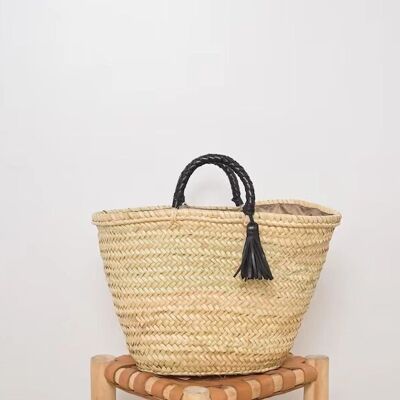 STRAW BAG Handmade with leather Double Handle