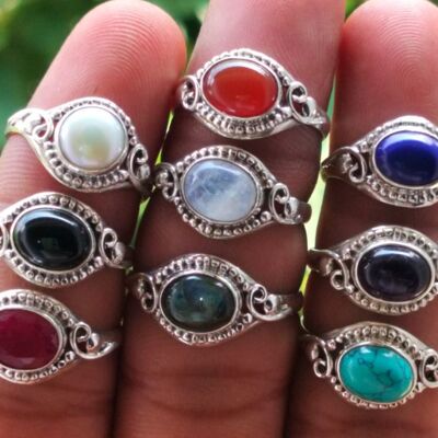 Pack of 9 Pieces 925 Sterling Silver Handmade Rings With All Different Semi-Precious Gemstones