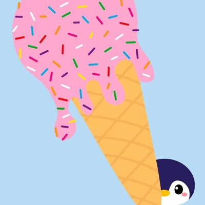 Postcard Ice cream with penguin