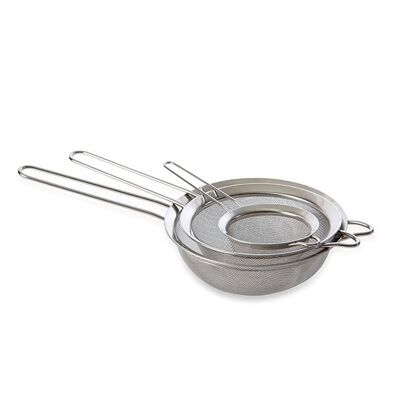 Set of 3 fine mesh stainless steel colanders 10, 16, 18 cm Mathon