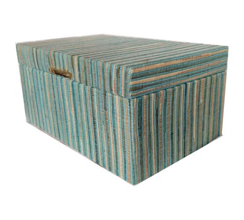 Boîte déco aux rayures turquoise avec poignée en laiton LG