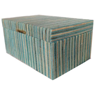 Deco box in turquoise stripes with brass handle LG