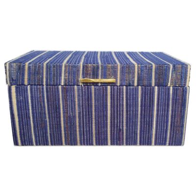 Deco box with blue stripes with brass handle LG
