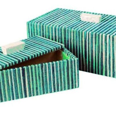 Caja decorativa rectangular turquesa con asa capiz SM