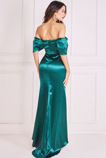 ROBE MAXI EN SATIN À ÉPAULES DÉNUDÉES GODDIVA DR3923 ÉMERAUDE 2