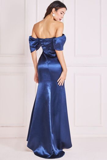 ROBE MAXI EN SATIN À ÉPAULES DÉNUDÉES GODDIVA DR3923 MARINE 8