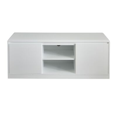 Mueble de TV de alto brillo con bordes curvos en blanco