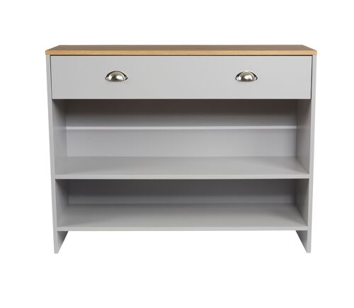 Oak-Effect Console Unit with Drawer & Shelves in Grey