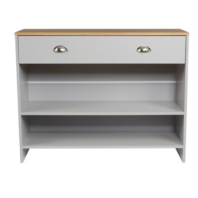 Oak-Effect Console Unit with Drawer & Shelves in Grey