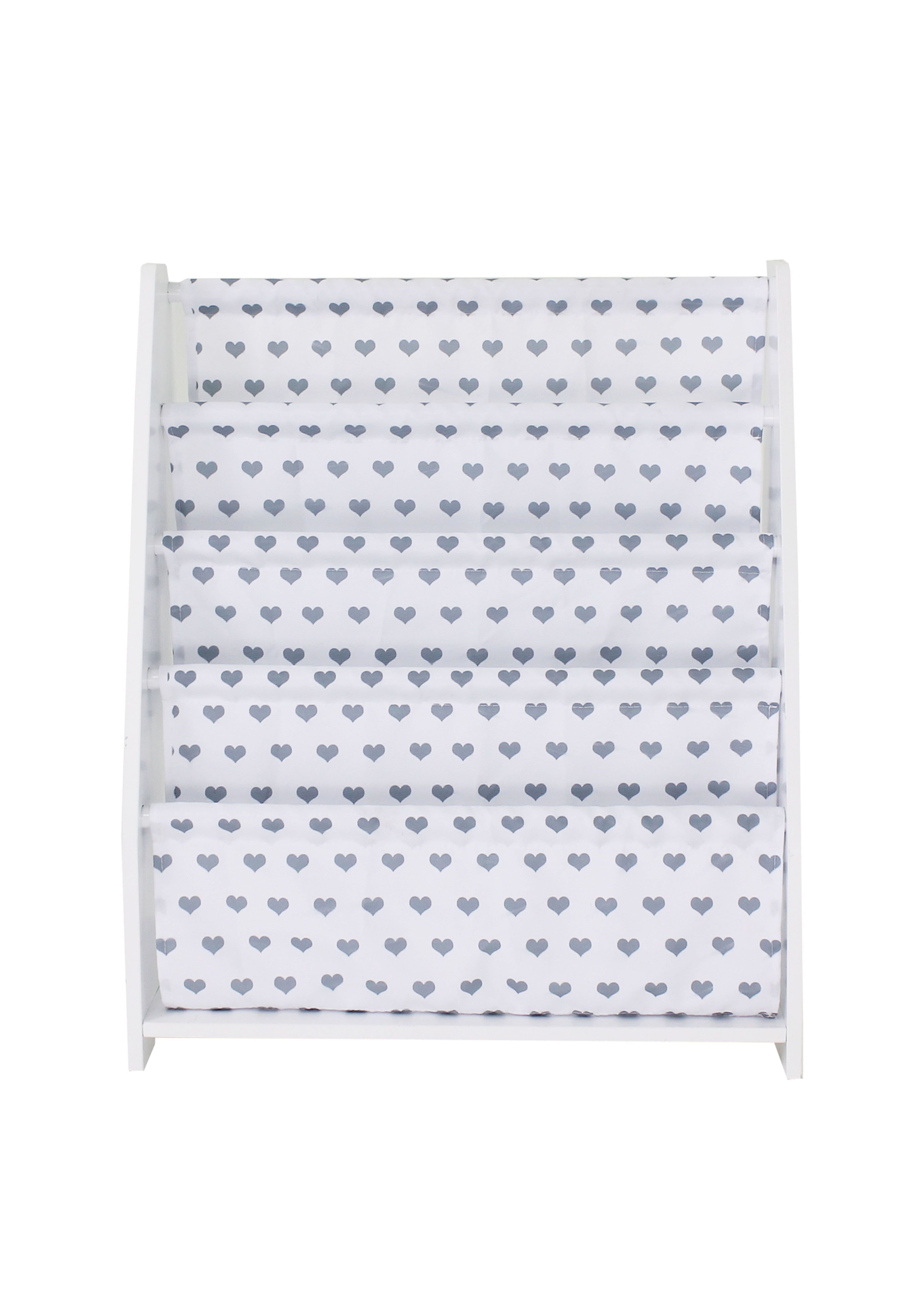 Kids Heart Print Hammock-Style Bookshelf in Grey & White