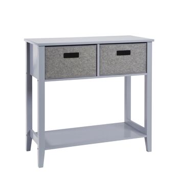 Table console avec étagère et tiroirs en feutre gris 1