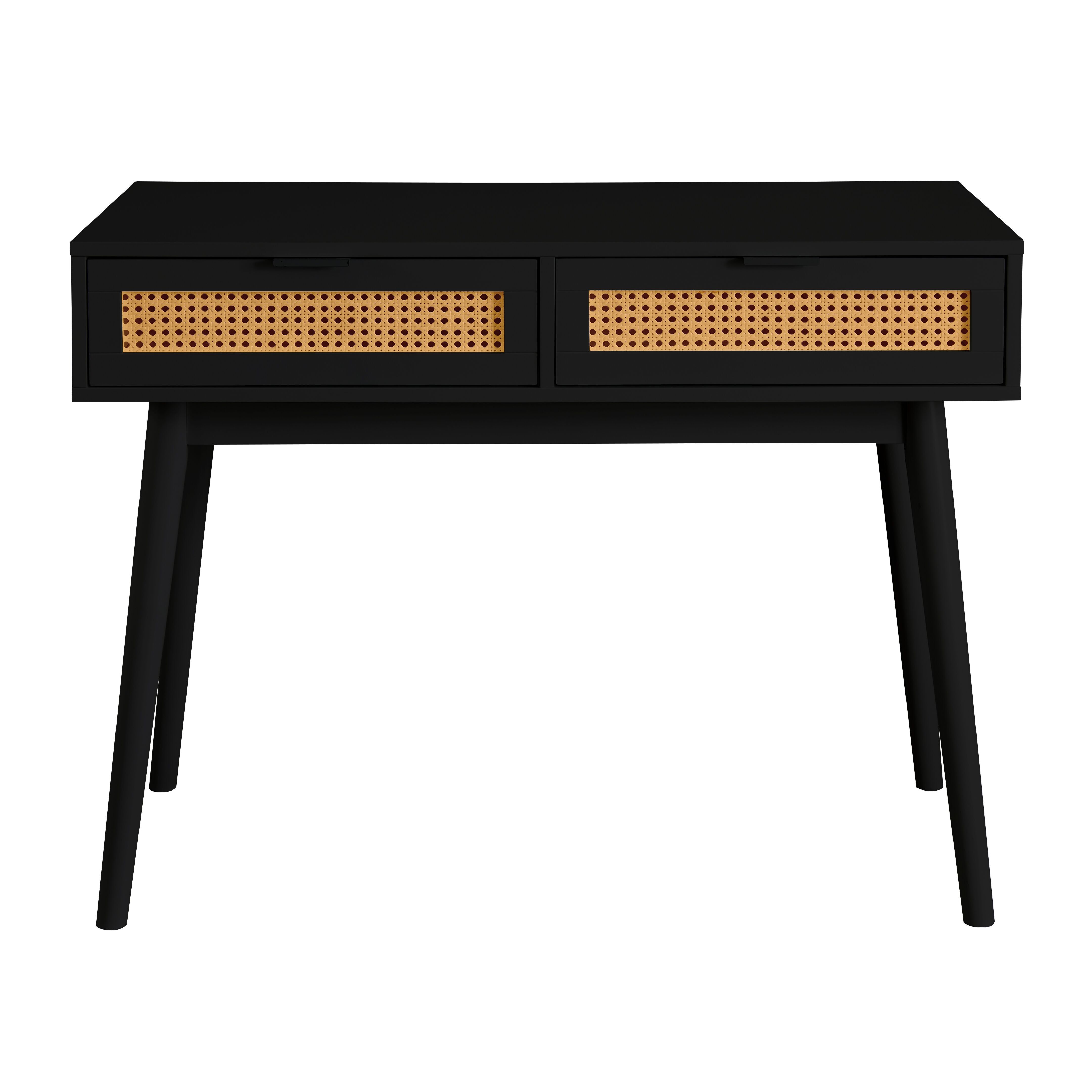 Console Table Desk in Rattan Style with Drawers in Black