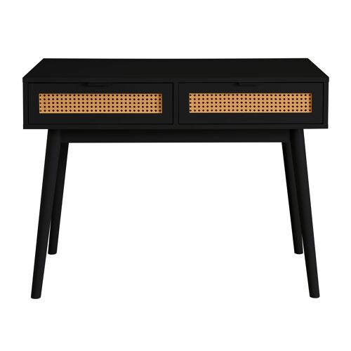 Console Table Desk in Rattan Style with Drawers in Black