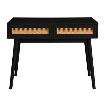 Bureau de table console de style rotin avec tiroirs en noir 1