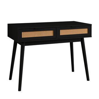 Bureau de table console de style rotin avec tiroirs en noir 2