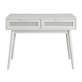 Bureau de table console de style rotin avec tiroirs en blanc 1