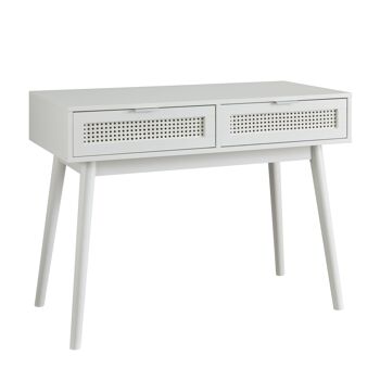 Bureau de table console de style rotin avec tiroirs en blanc 2