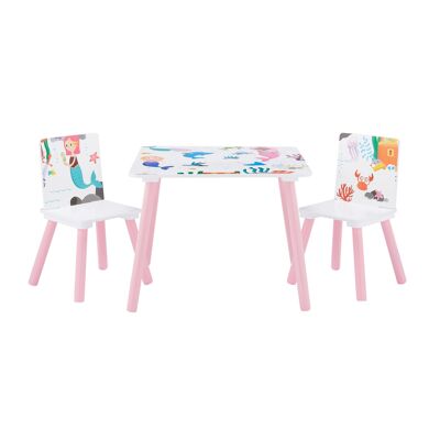 Set mit Tisch und Stühlen für Kinder im Meerjungfrauen-Print