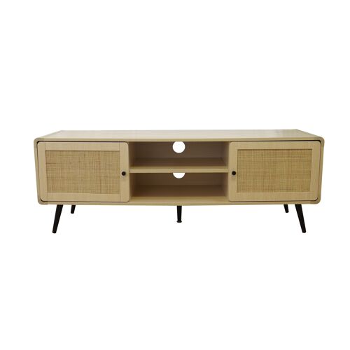 Curved Edge Rattan Detail Tv Cabinet with Black Legs