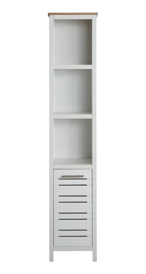 Two-Tone Bathroom Tallboy Storage Cabinet in White & Oak-Effect