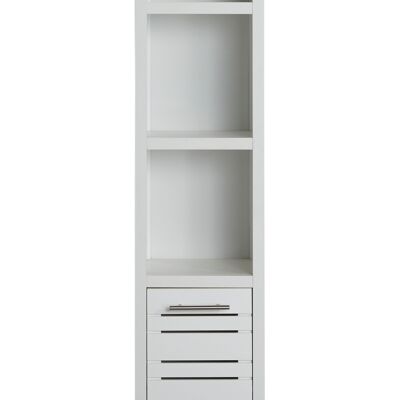 Mueble alto de almacenamiento bicolor para baño en blanco y efecto roble