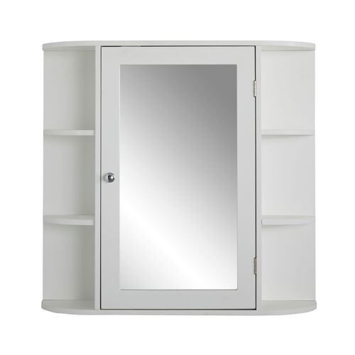 Panelled Bathroom Mirror Cabinet with Open Shelves in White