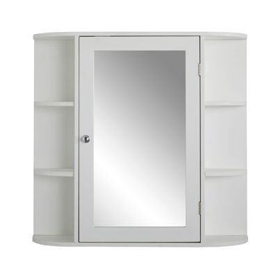 Mueble con espejo para baño con paneles y estantes abiertos en blanco