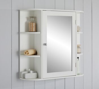Armoire à miroir de salle de bain à panneaux avec étagères ouvertes en blanc 3