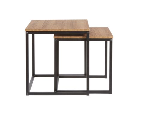 Set of 2 Wood-Effect Nest of Tables with Metal Frame