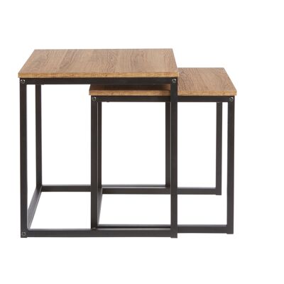 Set of 2 Wood-Effect Nest of Tables with Metal Frame